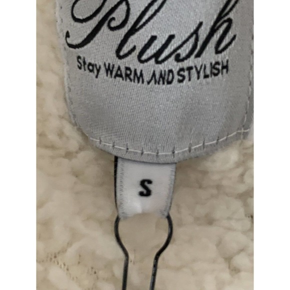Plush X Revolve Women’s Cream Brown Sherpa Hooded Jacket NEW Size Small - Picture 9 of 10